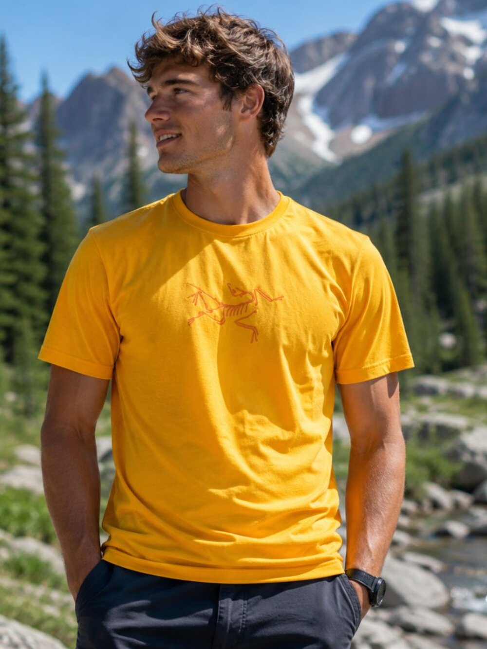 ARC'TERYX Cormac Logo Short Sleeve T-Shirt Men's Size Large Orange 100% Polyestr - Picture 1 of 4